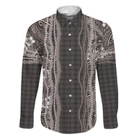 Hawaiian Art Flower Tribal with Lei Family Matching Short Sleeve Bodycon Dress and Hawaiian Shirt Palaka Pattern Grayscale - Polynesian Pride