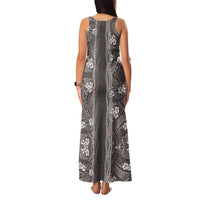 Hawaiian Art Flower Tribal with Lei Family Matching Tank Maxi Dress and Hawaiian Shirt Palaka Pattern Grayscale - Polynesian Pride