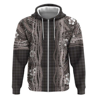 Hawaiian Art Flower Tribal with Lei Hoodie Palaka Pattern Grayscale - Polynesian Pride