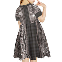 Hawaiian Art Flower Tribal with Lei Kid Short Sleeve Dress Palaka Pattern Grayscale - Polynesian Pride