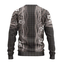 Hawaiian Art Flower Tribal with Lei Ugly Christmas Sweater Palaka Pattern Grayscale - Polynesian Pride