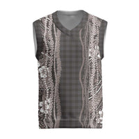 Hawaiian Art Flower Tribal with Lei Christmas Knitted V-Neck Vest Palaka Pattern Grayscale - Polynesian Pride