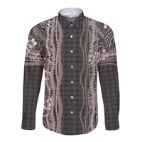 Hawaiian Art Flower Tribal with Lei Long Sleeve Button Shirt Palaka Pattern Grayscale - Polynesian Pride