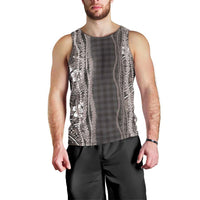 Hawaiian Art Flower Tribal with Lei Men Tank Top Palaka Pattern Grayscale - Polynesian Pride
