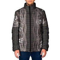 Hawaiian Art Flower Tribal with Lei Padded Jacket Palaka Pattern Grayscale LT03 Men Gray - Polynesian Pride