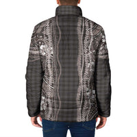 Hawaiian Art Flower Tribal with Lei Padded Jacket Palaka Pattern Grayscale LT03 - Polynesian Pride