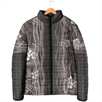 Hawaiian Art Flower Tribal with Lei Padded Jacket Palaka Pattern Grayscale LT03 - Polynesian Pride