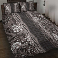 Hawaiian Art Flower Tribal with Lei Quilt Bed Set Palaka Pattern Grayscale - Polynesian Pride