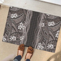 Hawaiian Art Flower Tribal with Lei Rubber Doormat Palaka Pattern Grayscale - Polynesian Pride