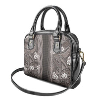 Hawaiian Art Flower Tribal with Lei Shoulder Handbag Palaka Pattern Grayscale - Polynesian Pride