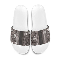 Hawaiian Art Flower Tribal with Lei Slide Sandals Palaka Pattern Grayscale - Polynesian Pride