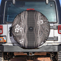 Hawaiian Art Flower Tribal with Lei Spare Tire Cover Palaka Pattern Grayscale - Polynesian Pride