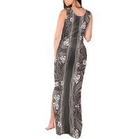 Hawaiian Art Flower Tribal with Lei Tank Maxi Dress Palaka Pattern Grayscale LT03 - Polynesian Pride