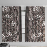 Hawaiian Art Flower Tribal with Lei Window Curtain Palaka Pattern Grayscale - Polynesian Pride