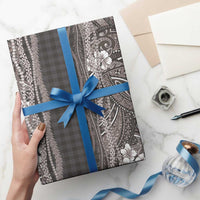 Hawaiian Art Flower Tribal with Lei Wrapping Paper Palaka Pattern Grayscale - Polynesian Pride