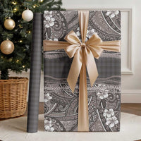 Hawaiian Art Flower Tribal with Lei Wrapping Paper Palaka Pattern Grayscale - Polynesian Pride