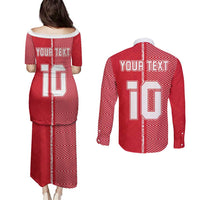 Custom Tahiti Football-Iron Warriors Couples Matching Puletasi and Long Sleeve Button Shirt