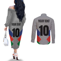 Custom New Caledonia-The Kagus Couples Matching Off The Shoulder Long Sleeve Dress and Long Sleeve Button Shirt