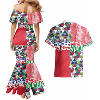 Hawaiian Floral Kakau Tropical Leaves-Sporty Style Couples Matching Mermaid Dress and Hawaiian Shirt