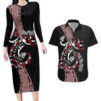Aotearoa Toitu Te Tiriti Taniko Couples Matching Long Sleeve Bodycon Dress and Hawaiian Shirt Maori Taniwha Haka - Honour the Treaty