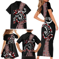 Aotearoa Toitu Te Tiriti Taniko Family Matching Short Sleeve Bodycon Dress and Hawaiian Shirt Maori Taniwha Haka - Honour the Treaty