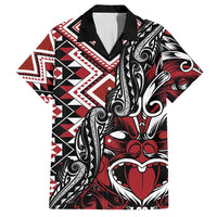 Aotearoa Maori Moko Art with Taniko Half Style Family Matching Off Shoulder Short Dress and Hawaiian Shirt