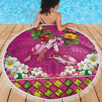 Hawaiian Lei Turtle and Plumeria Beach Blanket Polynerian Art Tattoo-Plum Pink Color