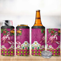 Hawaiian Lei Turtle and Plumeria 4 in 1 Can Cooler Tumbler Polynerian Art Tattoo-Plum Pink Color