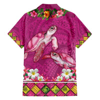 Hawaiian Lei Turtle and Plumeria Family Matching Off Shoulder Maxi Dress and Hawaiian Shirt Polynerian Art Tattoo-Plum Pink Color