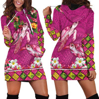 Hawaiian Lei Turtle and Plumeria Hoodie Dress Polynerian Art Tattoo-Plum Pink Color