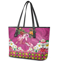 Hawaiian Lei Turtle and Plumeria Leather Tote Bag Polynerian Art Tattoo-Plum Pink Color LT03 - Polynesian Pride