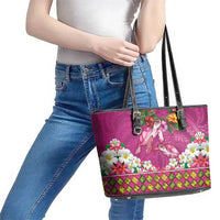 Hawaiian Lei Turtle and Plumeria Leather Tote Bag Polynerian Art Tattoo-Plum Pink Color LT03 - Polynesian Pride