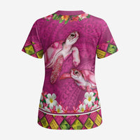 Hawaiian Lei Turtle and Plumeria Scrub Top Polynerian Art Tattoo-Plum Pink Color LT03 - Polynesian Pride