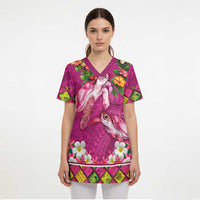 Hawaiian Lei Turtle and Plumeria Scrub Top Polynerian Art Tattoo-Plum Pink Color LT03 - Polynesian Pride