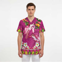 Hawaiian Lei Turtle and Plumeria Scrub Top Polynerian Art Tattoo-Plum Pink Color LT03 - Polynesian Pride