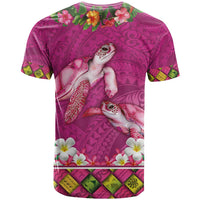Hawaiian Lei Turtle and Plumeria T Shirt Polynerian Art Tattoo-Plum Pink Color