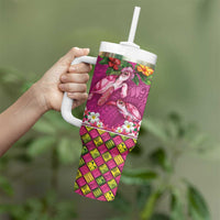 Hawaiian Lei Turtle and Plumeria Tumbler With Handle Polynerian Art Tattoo-Plum Pink Color