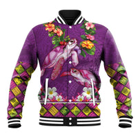 Hawaiian Lei Turtle and Plumeria Baseball Jacket Polynerian Art Tattoo-Mauve Color