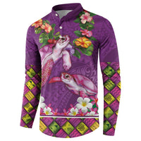 Hawaiian Lei Turtle and Plumeria Button Sweatshirt Polynerian Art Tattoo-Mauve Color