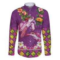 Hawaiian Lei Turtle and Plumeria Family Matching Off The Shoulder Long Sleeve Dress and Hawaiian Shirt Polynerian Art Tattoo-Mauve Color