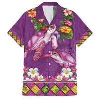 Hawaiian Lei Turtle and Plumeria Family Matching Off Shoulder Short Dress and Hawaiian Shirt Polynerian Art Tattoo-Mauve Color LT03 Dad's Shirt - Short Sleeve Purple - Polynesian Pride