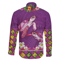 Hawaiian Lei Turtle and Plumeria Family Matching Off Shoulder Short Dress and Hawaiian Shirt Polynerian Art Tattoo-Mauve Color LT03 - Polynesian Pride