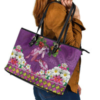 Hawaiian Lei Turtle and Plumeria Leather Tote Bag Polynerian Art Tattoo-Mauve Color LT03 - Polynesian Pride