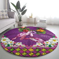 Hawaiian Lei Turtle and Plumeria Round Carpet Polynerian Art Tattoo-Mauve Color