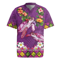 Hawaiian Lei Turtle and Plumeria Rugby Jersey Polynerian Art Tattoo-Mauve Color LT03 Purple - Polynesian Pride