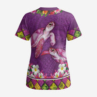 Hawaiian Lei Turtle and Plumeria Scrub Top Polynerian Art Tattoo-Mauve Color LT03 - Polynesian Pride