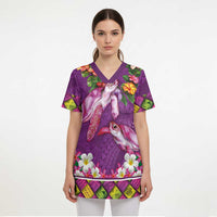 Hawaiian Lei Turtle and Plumeria Scrub Top Polynerian Art Tattoo-Mauve Color LT03 - Polynesian Pride