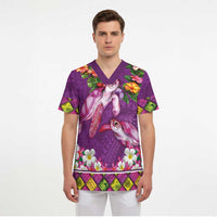Hawaiian Lei Turtle and Plumeria Scrub Top Polynerian Art Tattoo-Mauve Color LT03 - Polynesian Pride