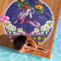 Hawaiian Lei Turtle and Plumeria Beach Blanket Polynerian Art Tattoo-Navy Color