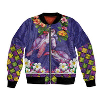 Hawaiian Lei Turtle and Plumeria Bomber Jacket Polynerian Art Tattoo-Navy Color LT03 Unisex Navy - Polynesian Pride